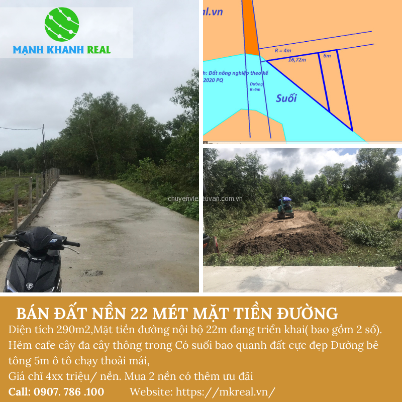 Bán 2 nền  22m mặt tiền đường khu cây thông trong